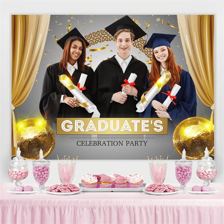 Custom Graduation Backdrop 2025 Gray Gold Modern Graduation Party Backdrop LXX3-154