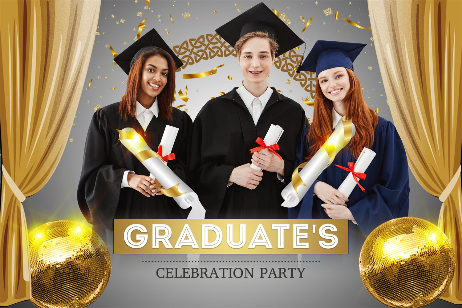 Custom Graduation Backdrop 2025 Gray Gold Modern Graduation Party Backdrop LXX3-154