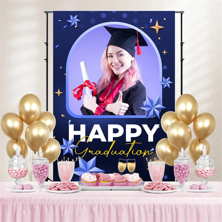 Personalized Backdrop For Graduation Blue Stars Graduation Party Backdrop LXX3-161