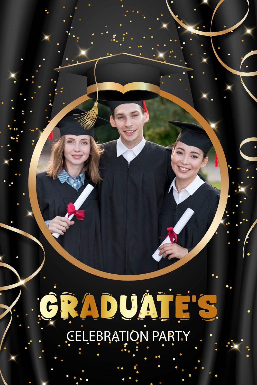 Custom Graduation Backdrop 2025 Shiny Black Graduation Party Backdrop LXX3-162