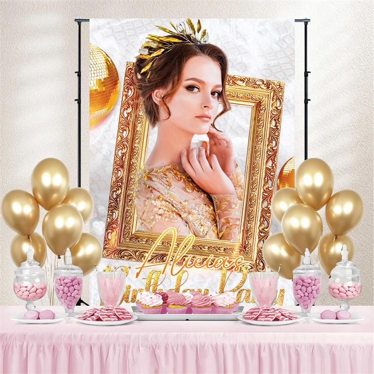 Customize Backdrop For Birthday Elegant Golden Frame Backdrop LXX4-10