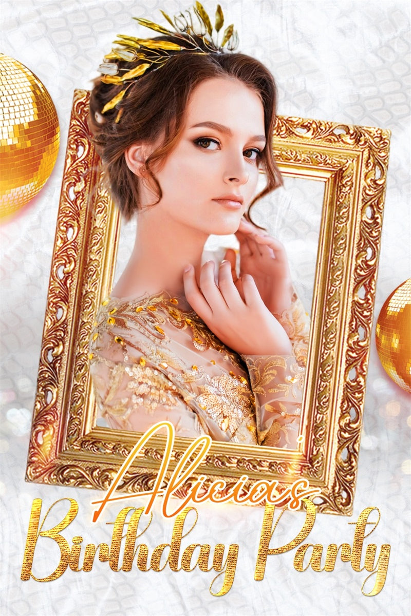 Customize Backdrop For Birthday Elegant Golden Frame Backdrop LXX4-10