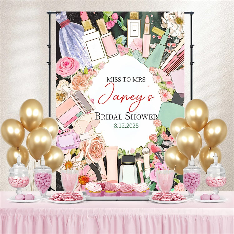 Bridal Shower Photo Backdrop Elegant Makeup Floral Custom Backdrop LXX4-107