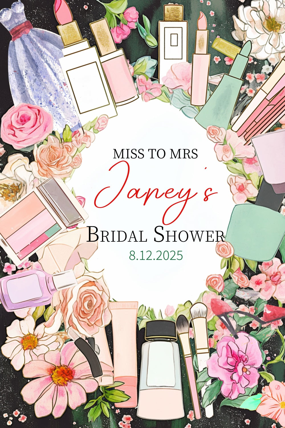 Bridal Shower Photo Backdrop Elegant Makeup Floral Custom Backdrop LXX4-107