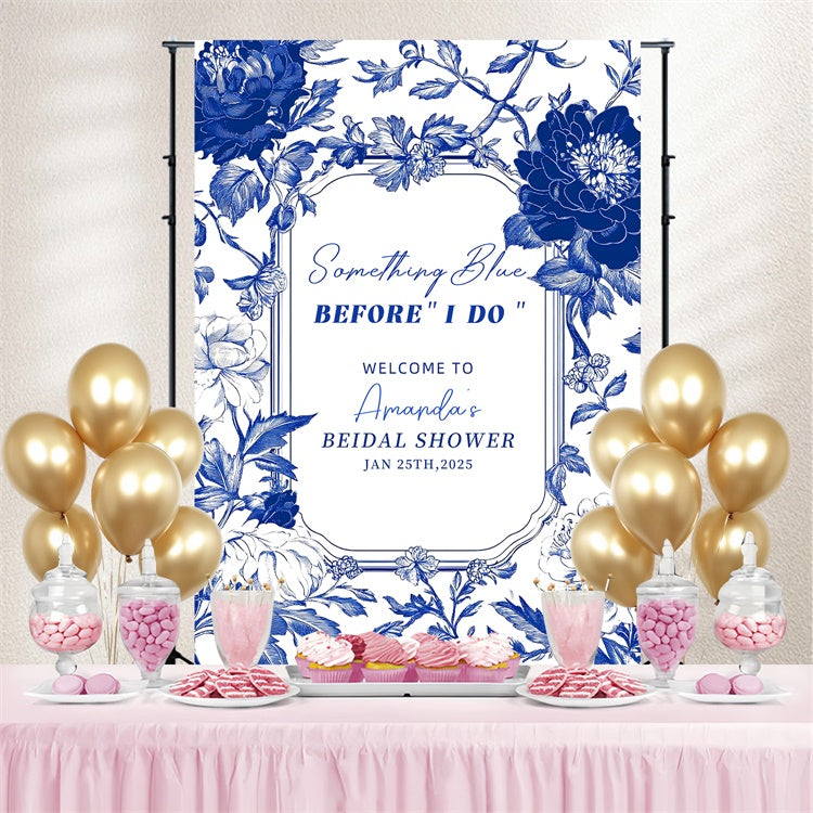 Bridal Shower Backdrop Ideas Blue Toile Pattern Customized Backdrop LXX4-118
