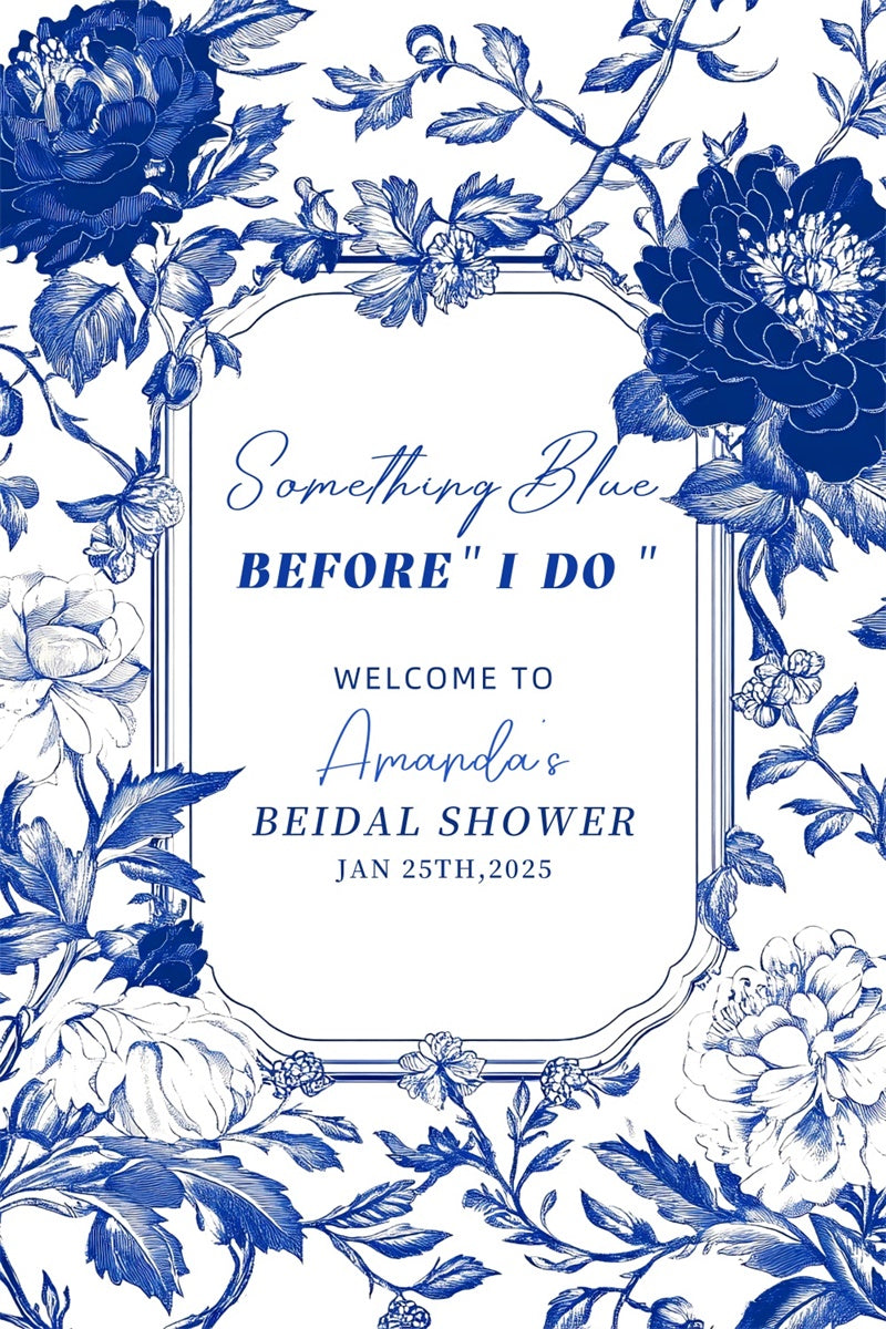 Bridal Shower Backdrop Ideas Blue Toile Pattern Customized Backdrop LXX4-118