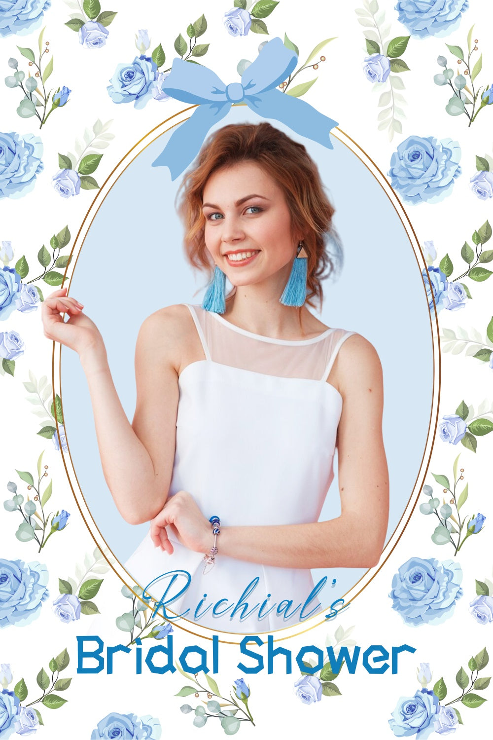 Backdrop For Bridal Shower Pastel Blue Rose Customized Backdrop LXX4-127