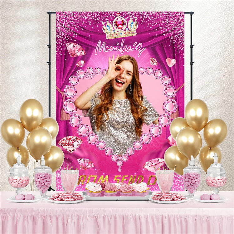 Prom Backdrops Pink Diamond Crown Graduation Party Backdrop LXX4-139