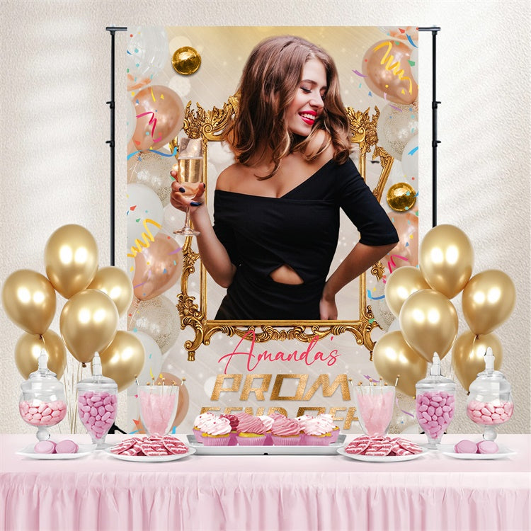Prom Backdrop Golden Confetti Balloon Graduation Party Backdrop LXX4-143