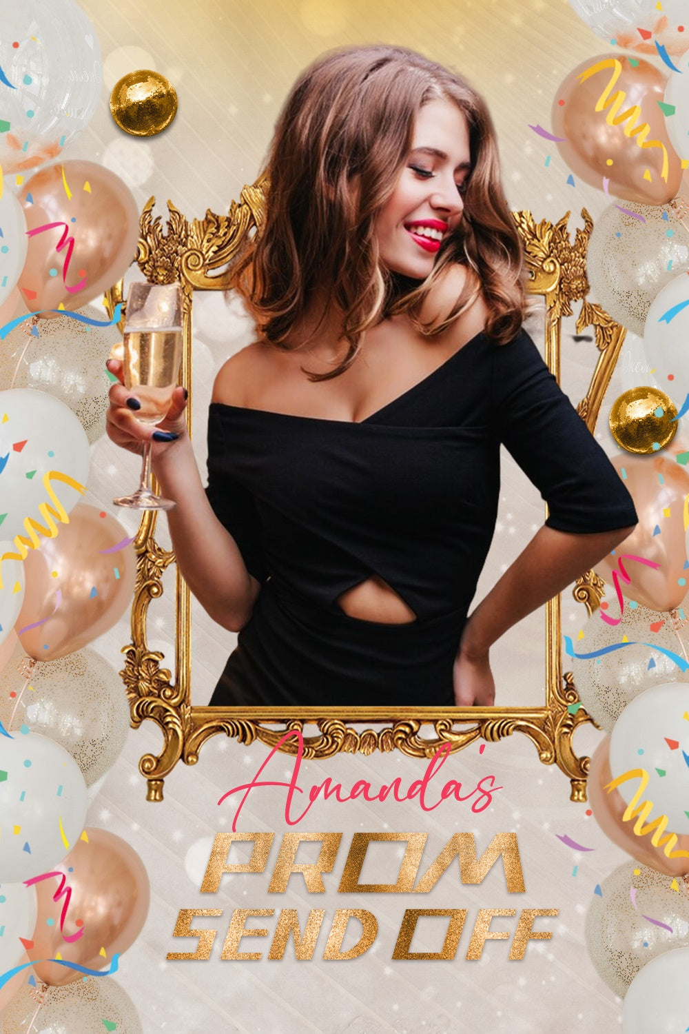 Prom Backdrop Golden Confetti Balloon Graduation Party Backdrop LXX4-143