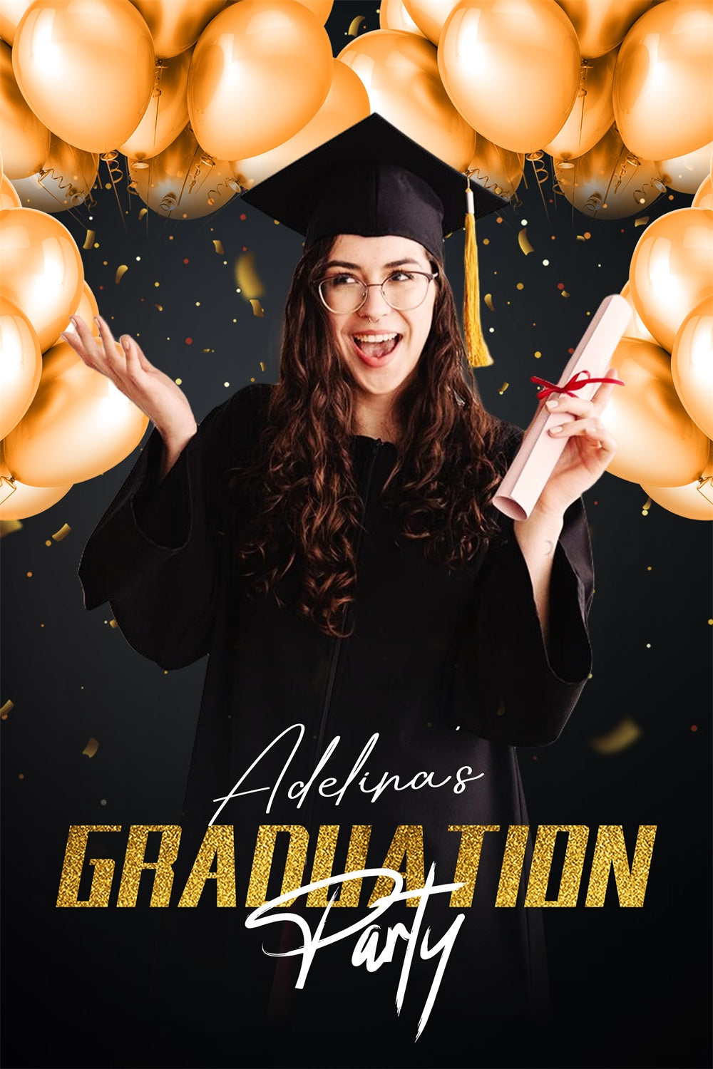 2025 Graduation Backdrop Golden Balloon Custom Graduation Party Backdrop LXX4-144