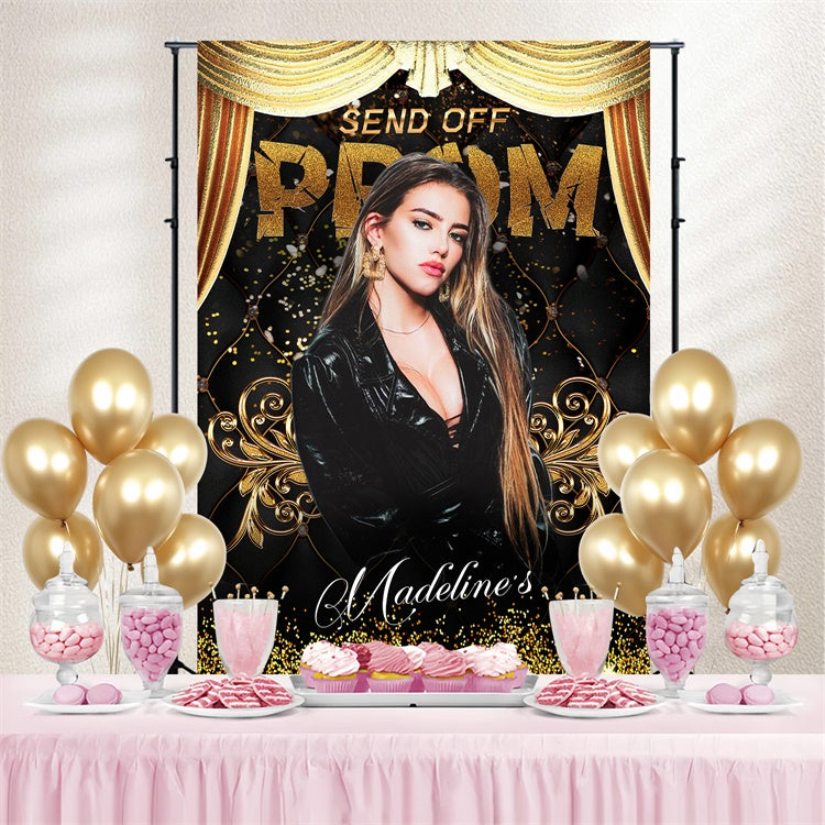 Prom Backdrops Golden Curtain Glam Graduation Party Backdrop LXX4-145