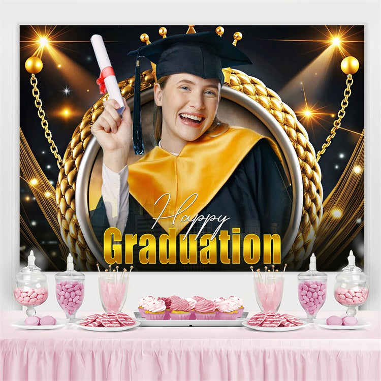 Custom Graduation Backdrop Royal Gold Chains Graduation Party Backdrop LXX4-148