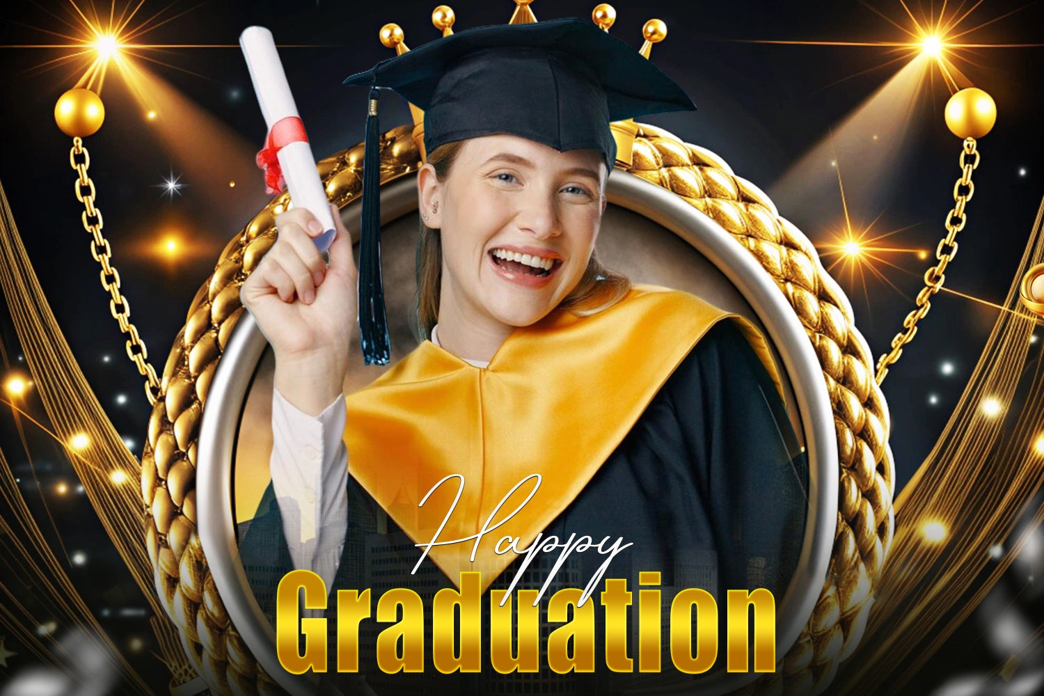 Custom Graduation Backdrop Royal Gold Chains Graduation Party Backdrop LXX4-148