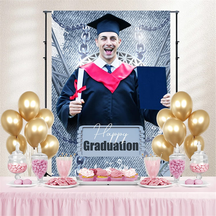 Graduated Backdrop Silver Chains Custom Graduation Party Backdrop LXX4-149