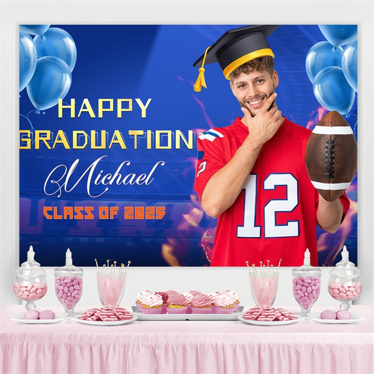 Personalized Graduation Backdrop Blue Balloons Graduation Party Backdrop LXX4-151