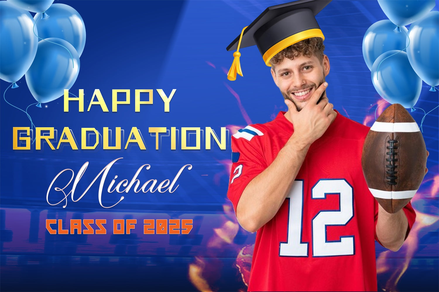 Personalized Graduation Backdrop Blue Balloons Graduation Party Backdrop LXX4-151