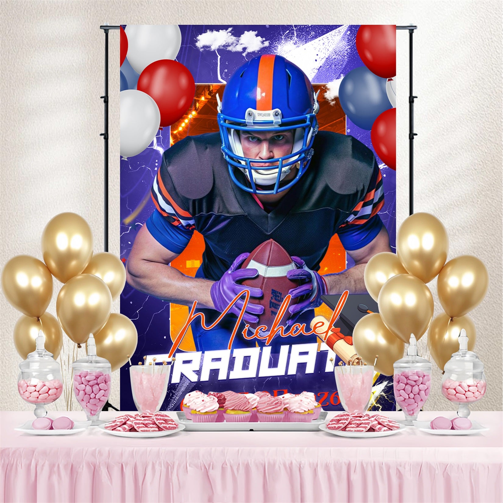 2026 Graduation Backdrop Purple Storm Custom Graduation Party Backdrop LXX4-153