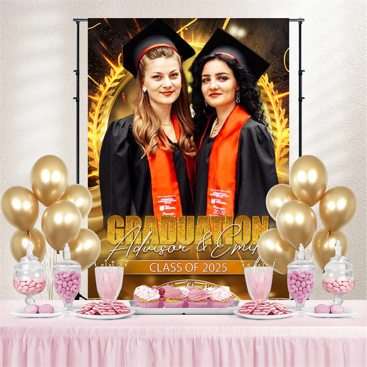Custom Graduation Backdrops Elegant Golden Graduation Party Backdrop LXX4-155