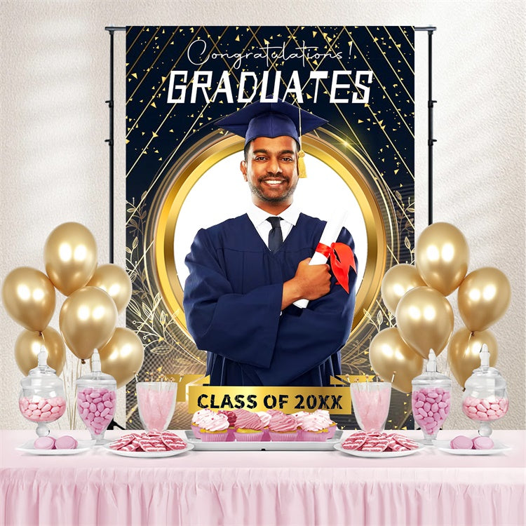 Personalized Graduation Backdrop Golden Frame Graduation Party Backdrop LXX4-156