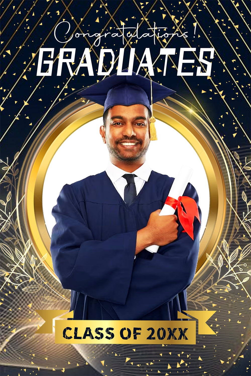 Personalized Graduation Backdrop Golden Frame Graduation Party Backdrop LXX4-156