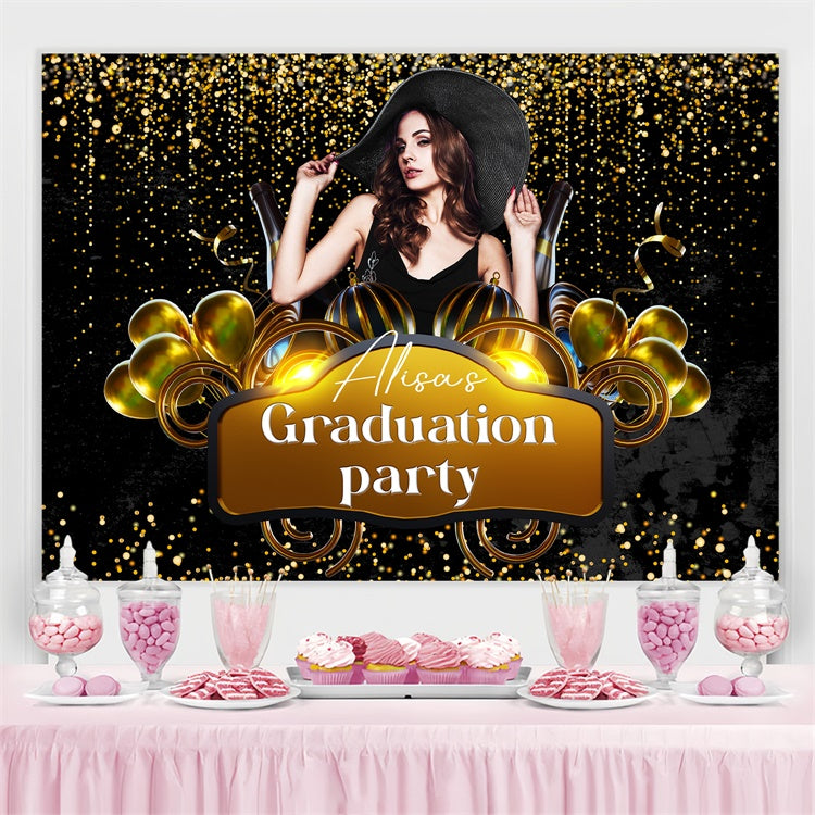 Custom Graduation Backdrop Glowing Gold Balloon Graduation Party Backdrop LXX4-162