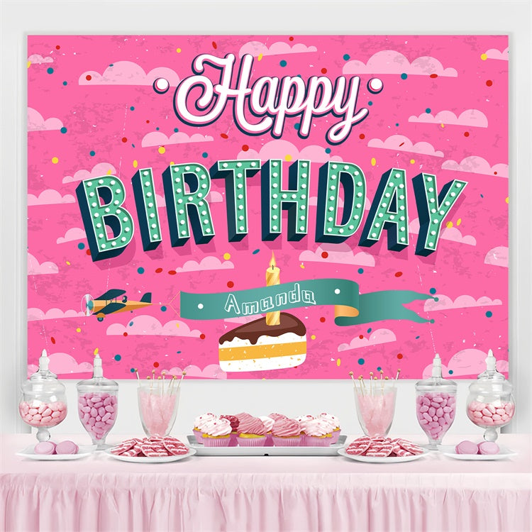 Customize Backdrop For Birthday Cartoon Pink Sky Cake Backdrop LXX4-17
