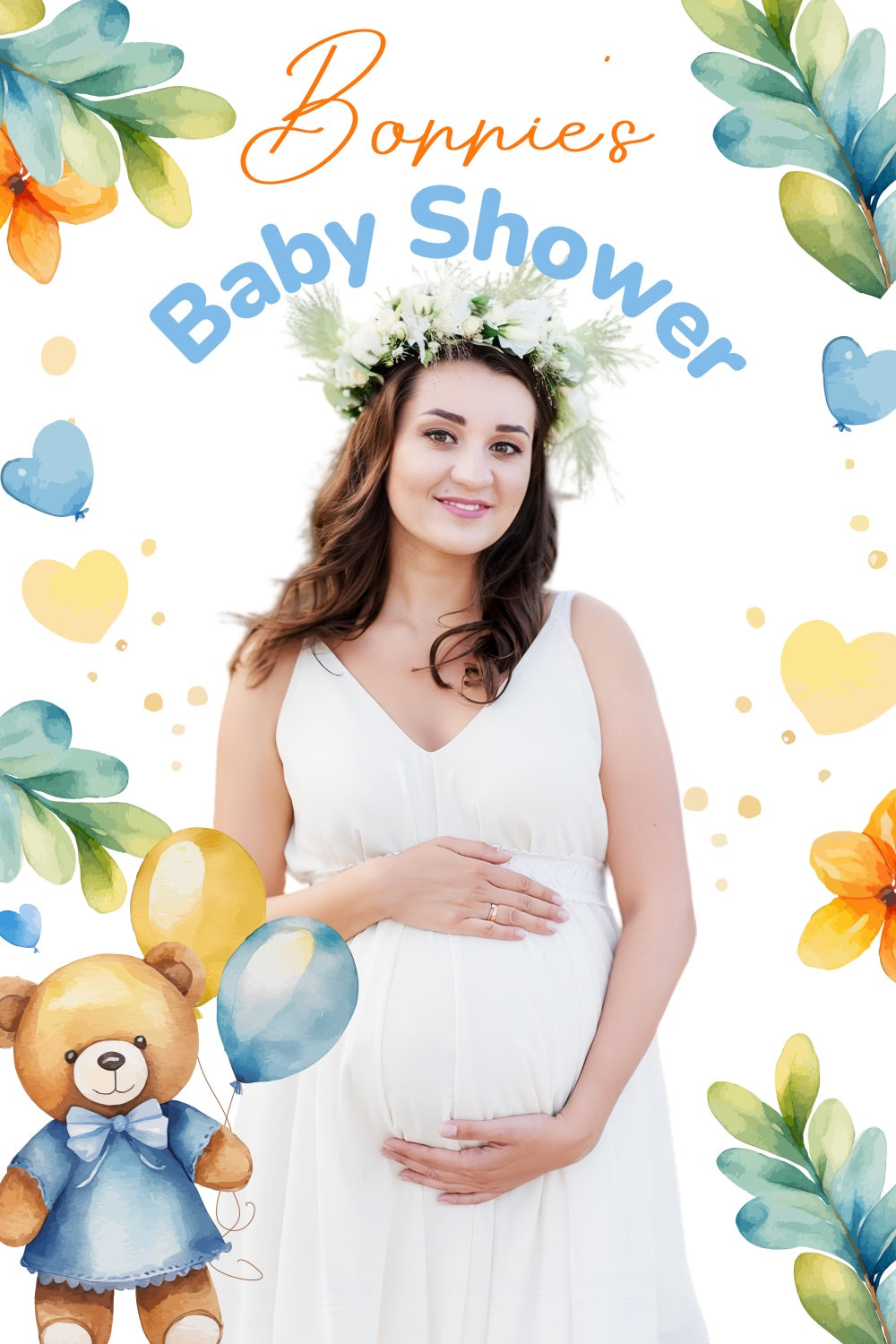 Baby Shower Photo Backdrop Teddy Bear Balloons Personalised Backdrop LXX4-184
