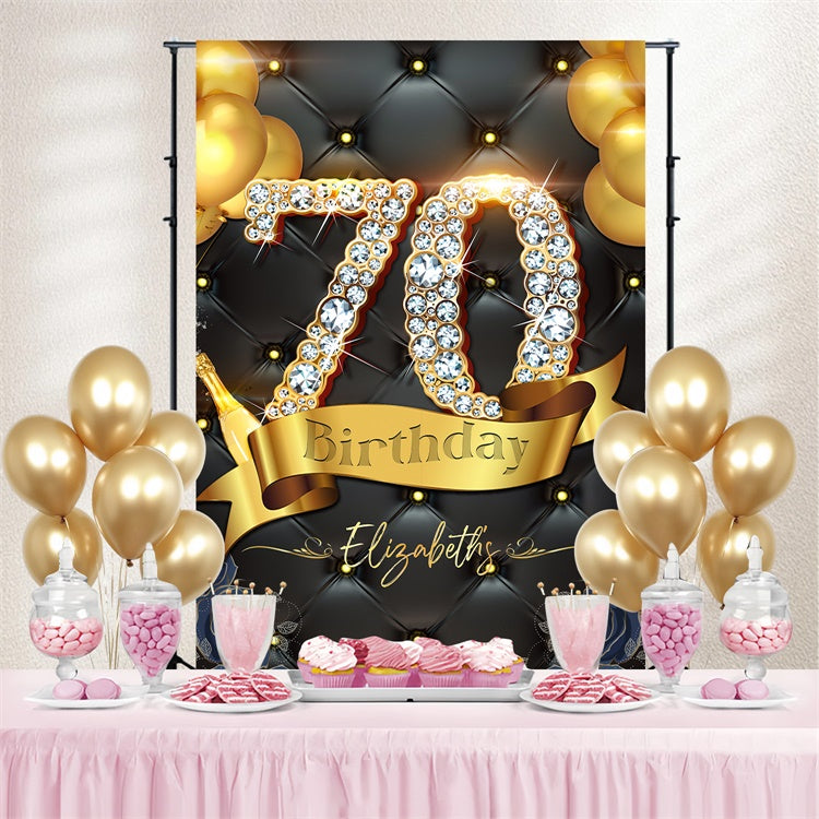 Personalized 70th Birthday Backdrop Luxury Golden Diamond Backdrop LXX4-20