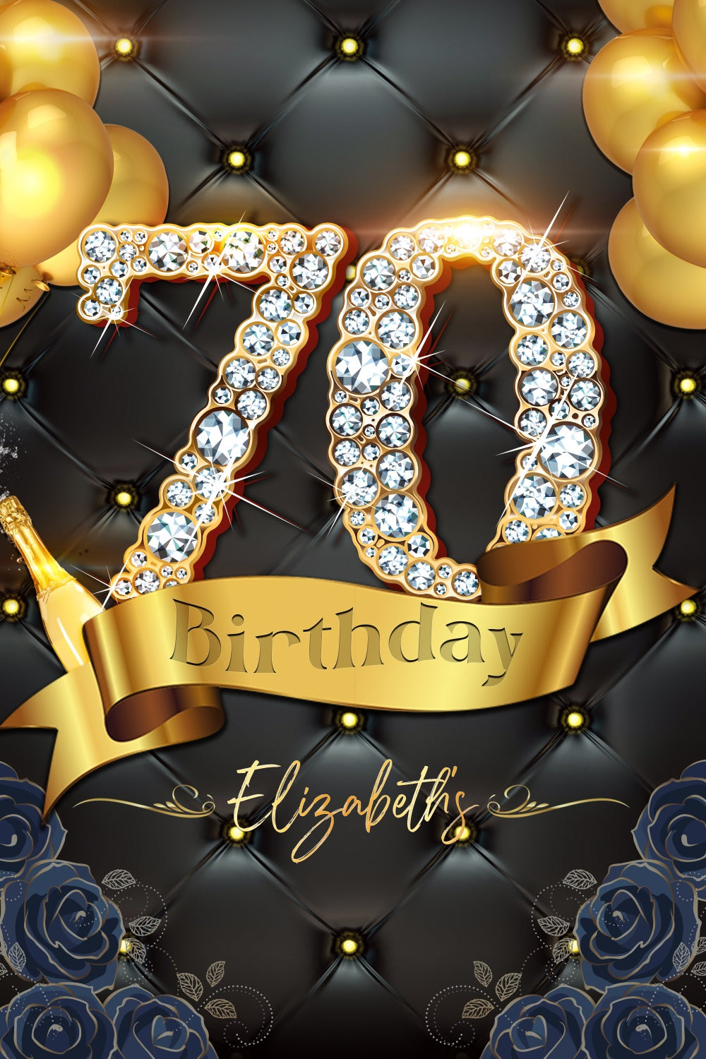 Personalized 70th Birthday Backdrop Luxury Golden Diamond Backdrop LXX4-20