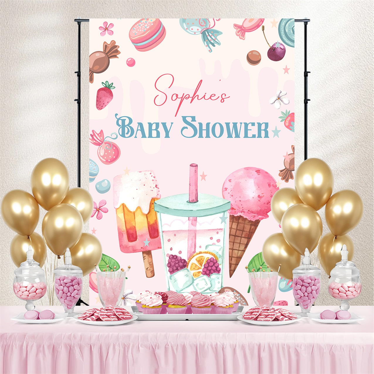 Baby Shower Photo Backdrop Ice Cream Bash Personalised Backdrop LXX4-217