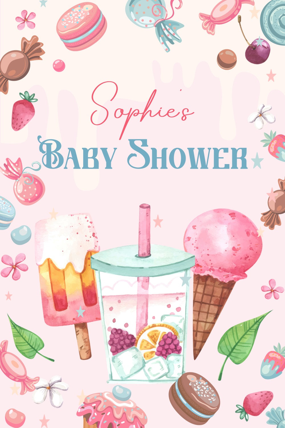 Baby Shower Photo Backdrop Ice Cream Bash Personalised Backdrop LXX4-217