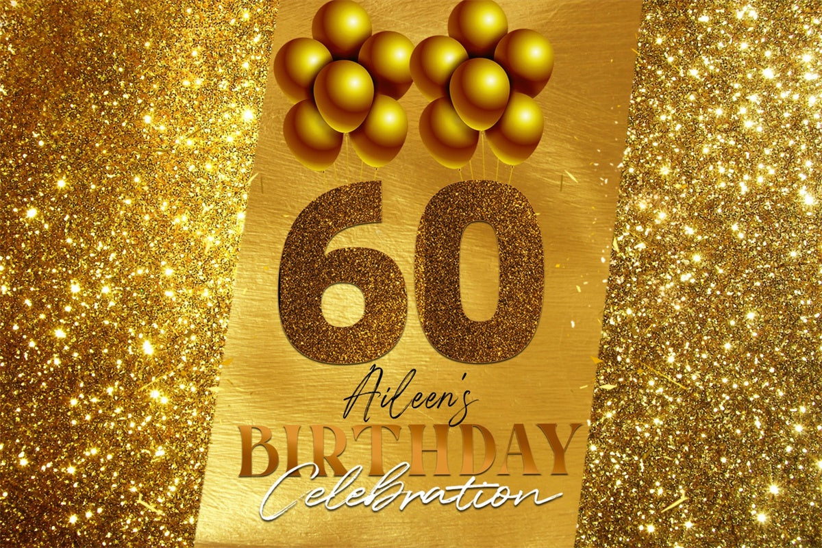 Personalized 60th Birthday Backdrop Elegant Gold Sequin Backdrop LXX4-28
