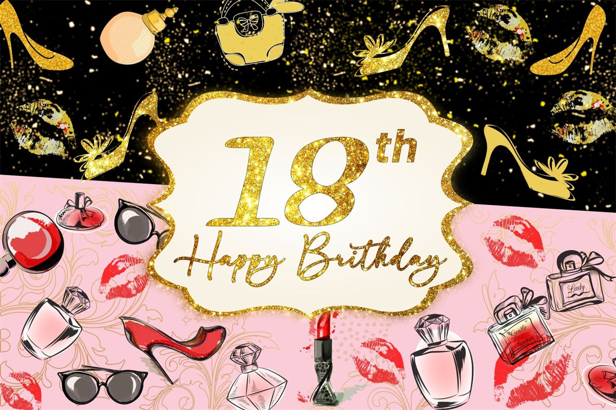 Personalized 18th Birthday Backdrop Gold Sparkle Makeup Theme Backdrop LXX4-32