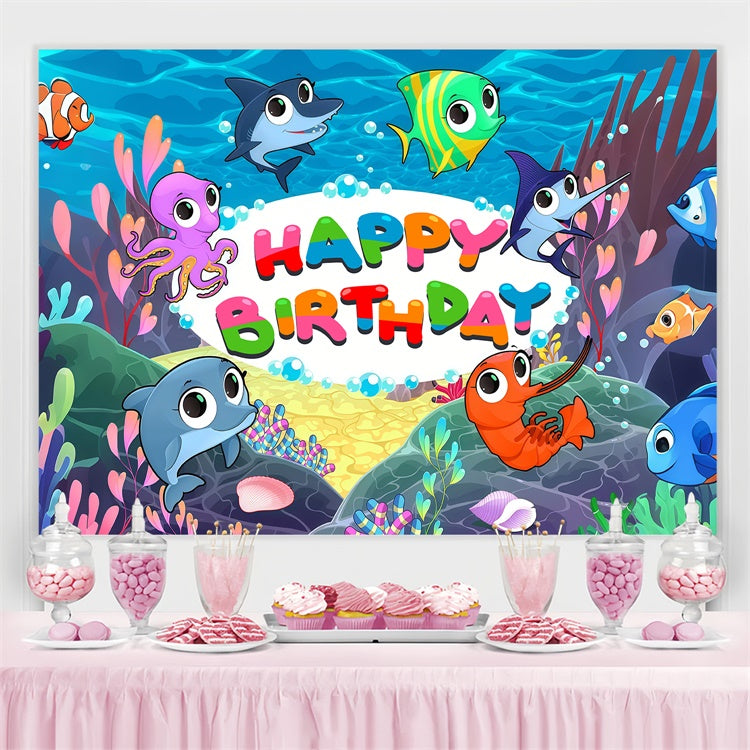 Customized Backdrop For Birthday Cute Marine Creatures Backdrop LXX4-35