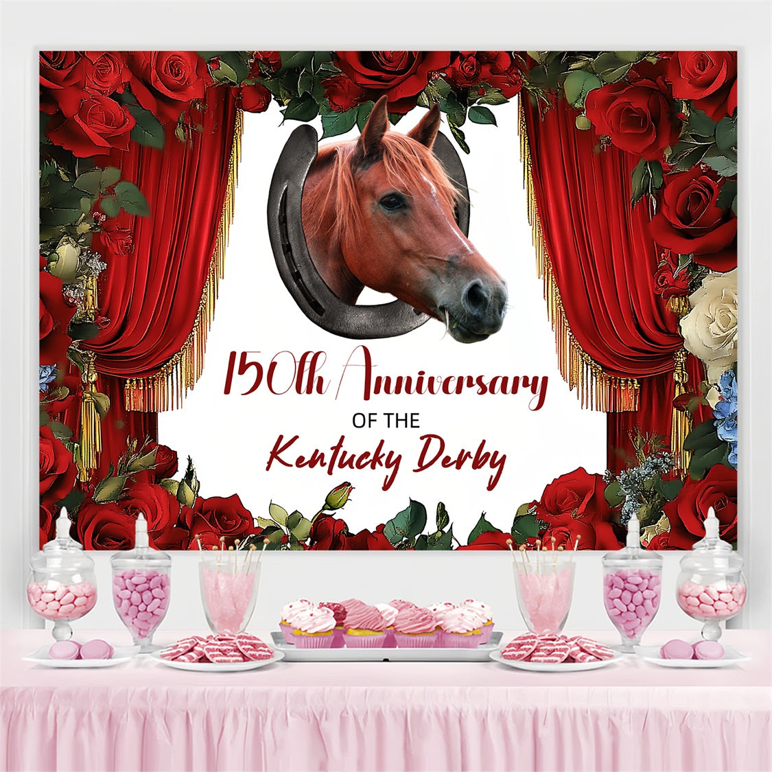 Kentucky Derby Photo Booth Backdrop 150th Celebration Roses Customized Backdrop LXX4-38