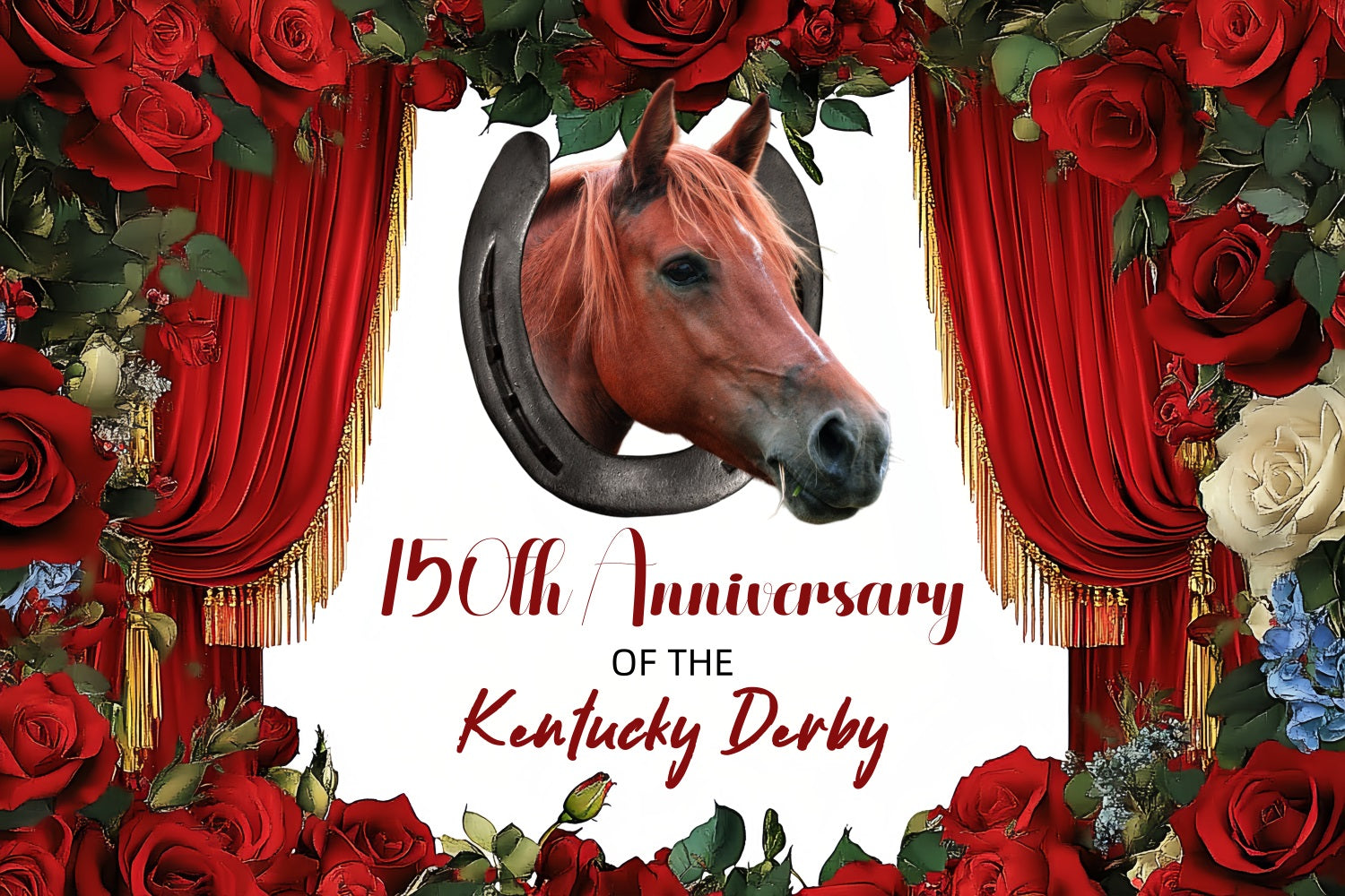 Kentucky Derby Photo Booth Backdrop 150th Celebration Roses Customized Backdrop LXX4-38
