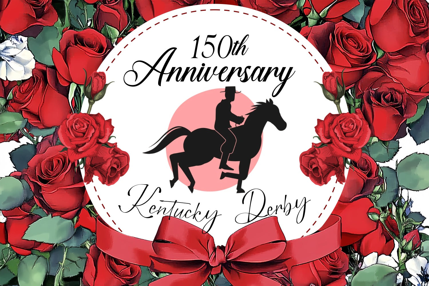 Kentucky Derby Photo Backdrop 150th Anniversary Silhouette Rose Personalised Backdrop LXX4-39