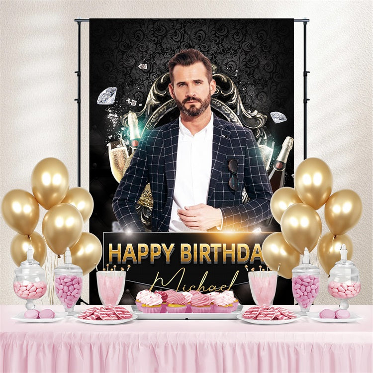 Customized Birthday Backdrop Elegant Gentleman Black Backdrop LXX4-4