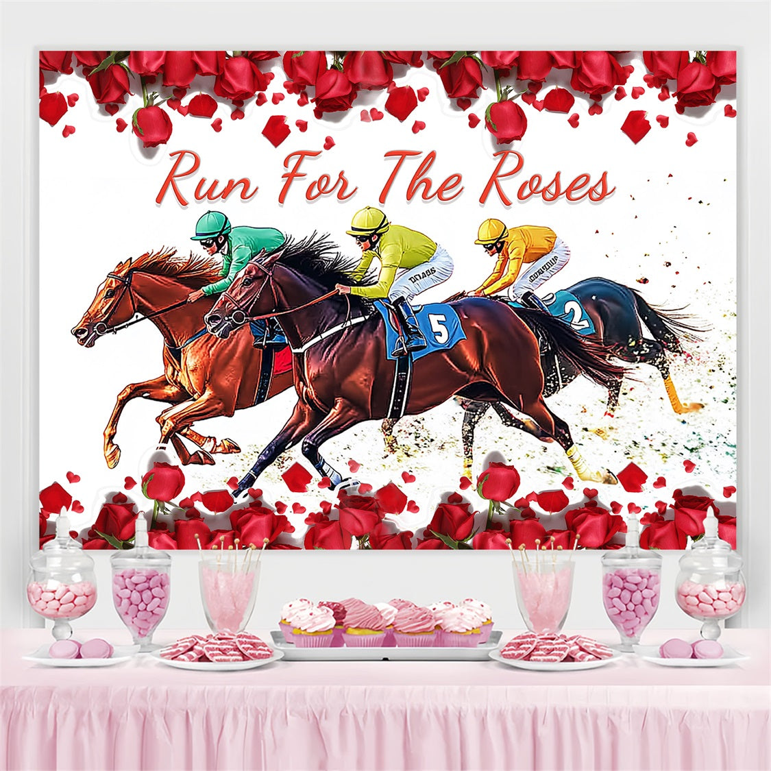 Kentucky Derby Photo Backdrops Galloping Horses Petal Personalized Backdrop LXX4-41