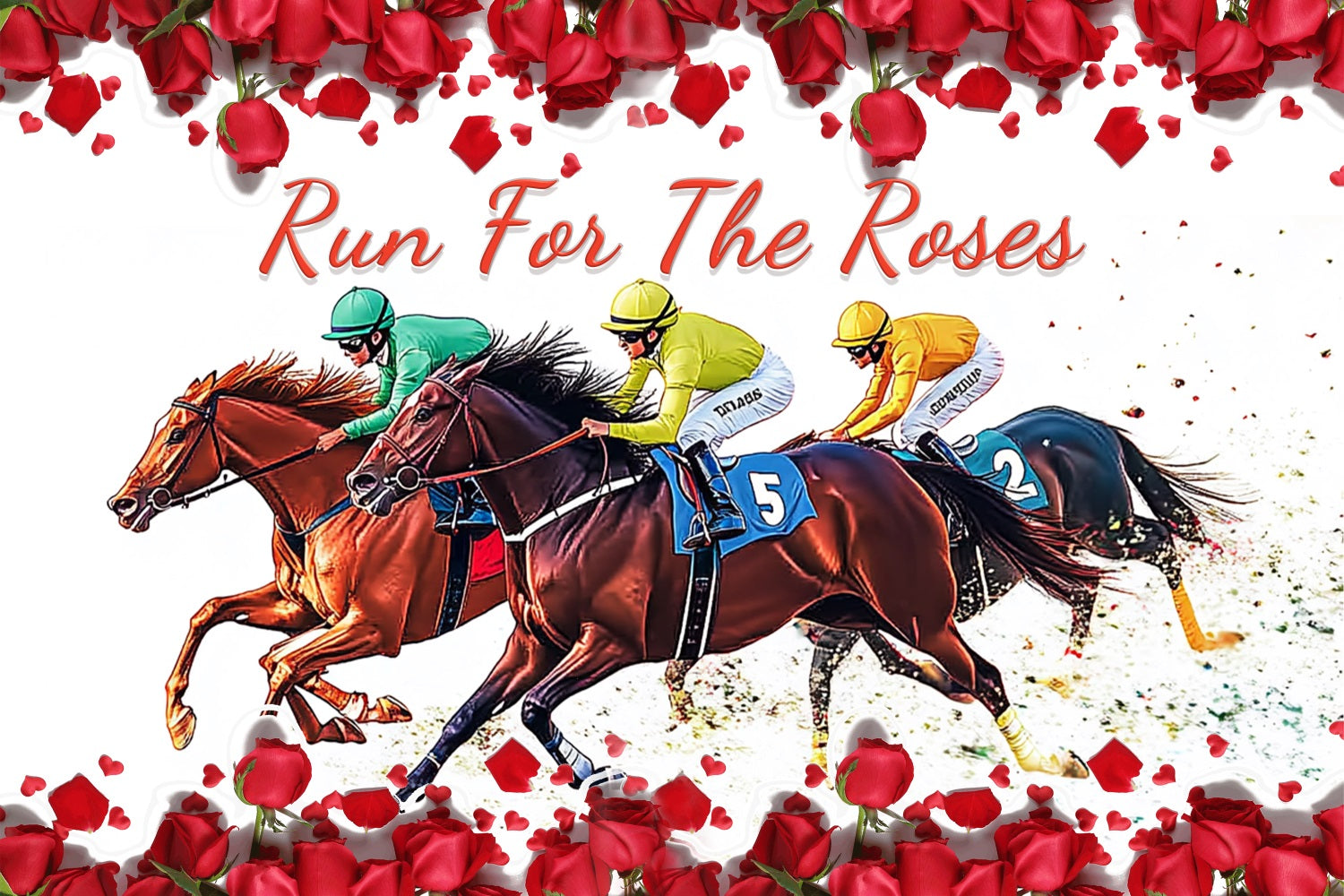Kentucky Derby Photo Backdrops Galloping Horses Petal Personalized Backdrop LXX4-41