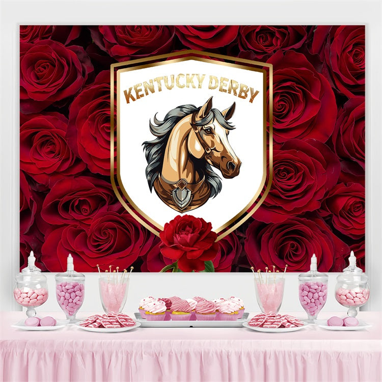 Kentucky Derby Party Photo Backdrop Horse Head Rose Personalized Backdrop LXX4-46