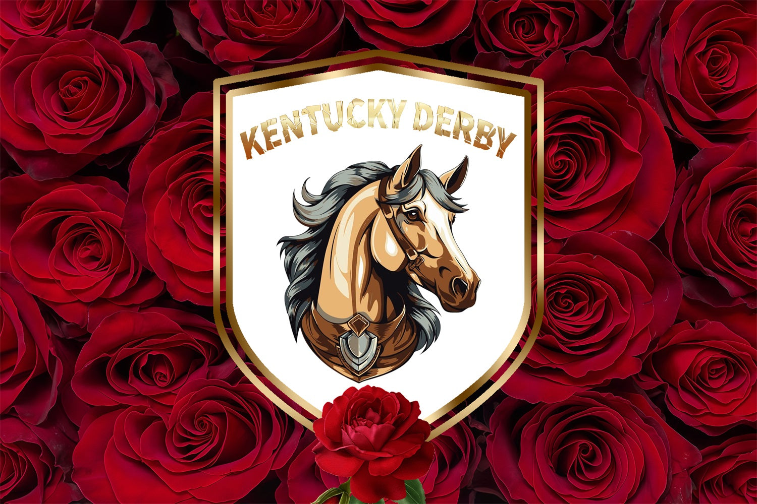 Kentucky Derby Party Photo Backdrop Horse Head Rose Personalized Backdrop LXX4-46