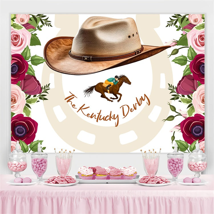 Kentucky Derby Photo Backdrops Western Hat Horse Floral Customized Backdrop LXX4-47