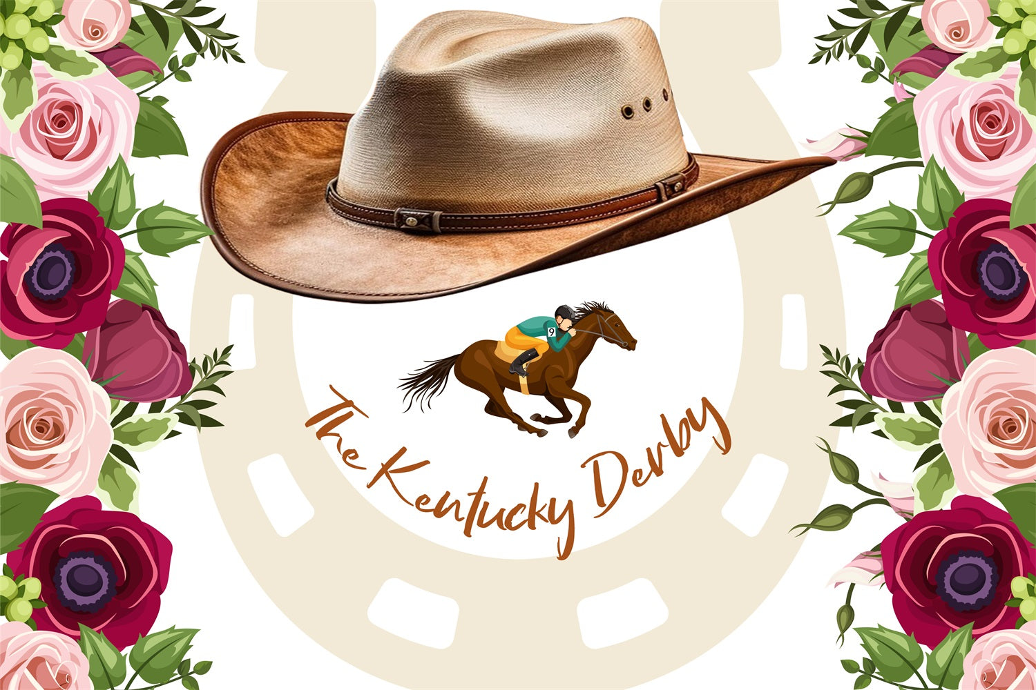 Kentucky Derby Photo Backdrops Western Hat Horse Floral Customized Backdrop LXX4-47