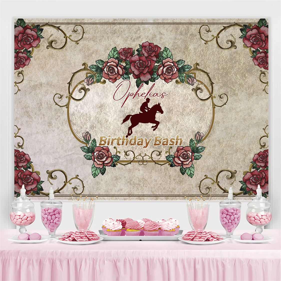 Kentucky Derby Party Photo Backdrop Vintage Rose Birthday Personalized Backdrop LXX4-48