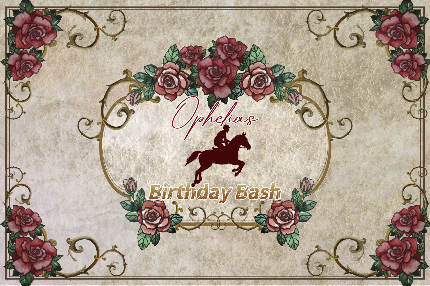 Kentucky Derby Party Photo Backdrop Vintage Rose Birthday Personalized Backdrop LXX4-48