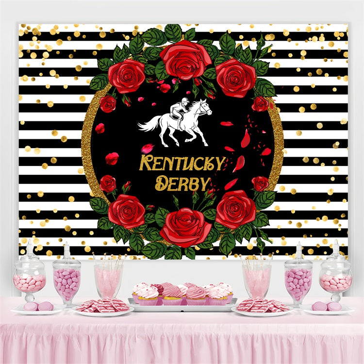 Backdrop Kentucky Derby Background Striped Rose Garland Personalised Backdrop LXX4-49