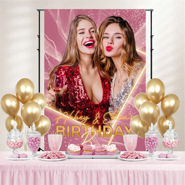 Personalized Backdrop For Birthday Pink Confetti Glow Backdrop LXX4-5