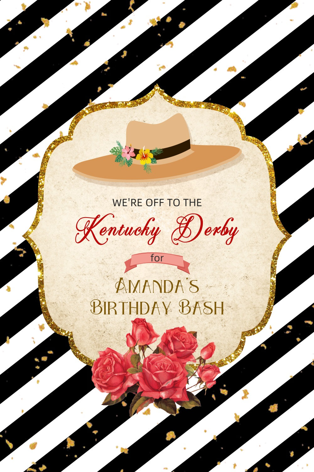 Kentucky Derby Photo Backdrops Striped Hat Rose Birthday Bash Customized Backdrop LXX4-50